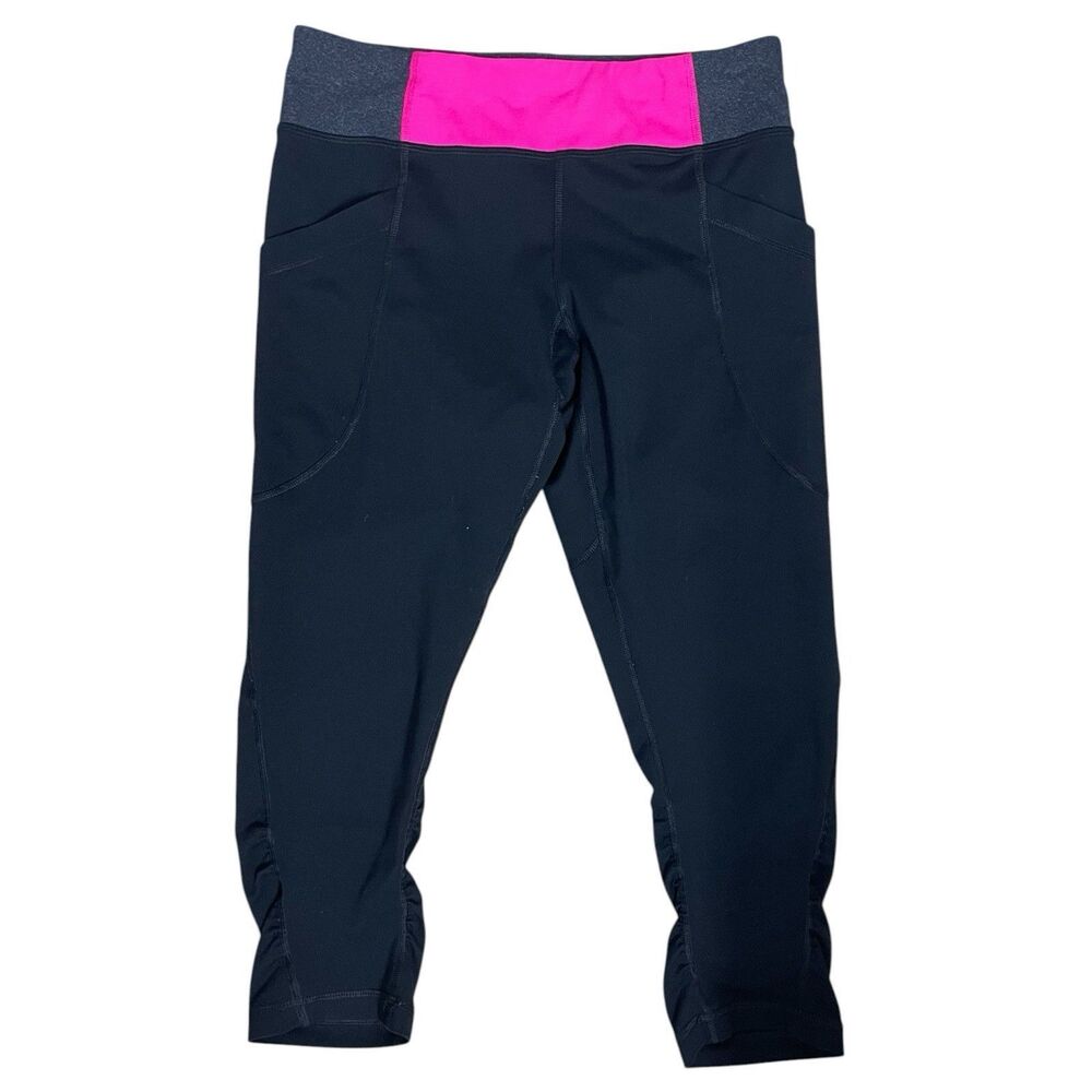 Calvin Klein Performance Cropped Leggings Black Pink Pocket Yoga Pants M